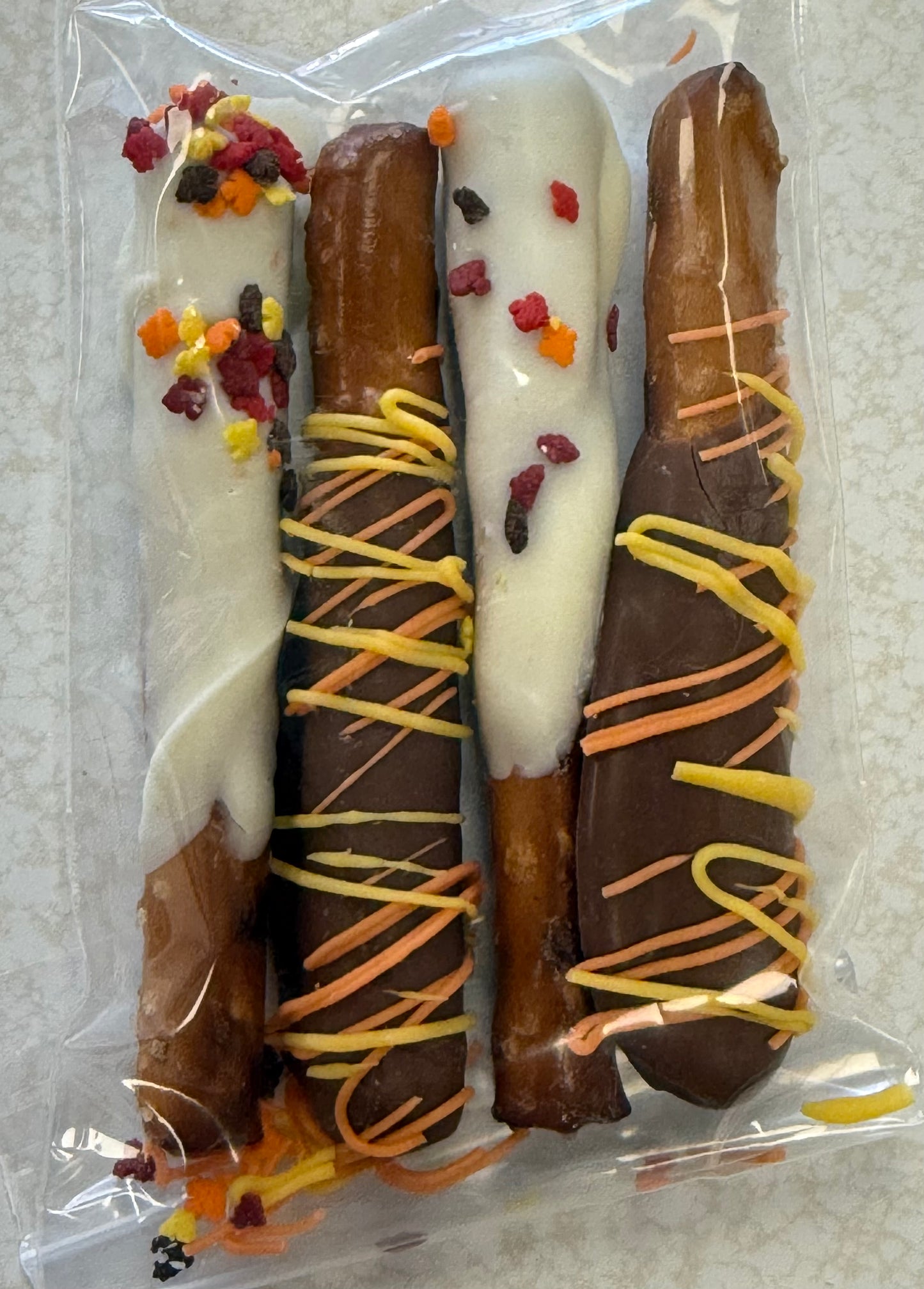 Milk and white chocolate mini pretzel rods